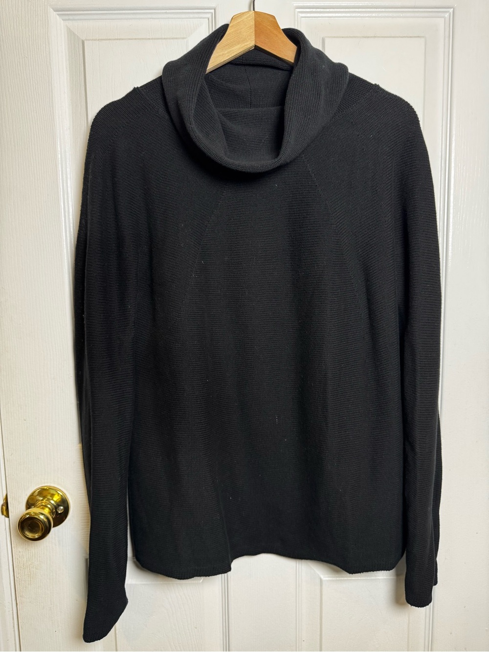 Talbots 100% Cotton Black Cowl Neck Sweater Large Quiet Luxury Minimalist Knit